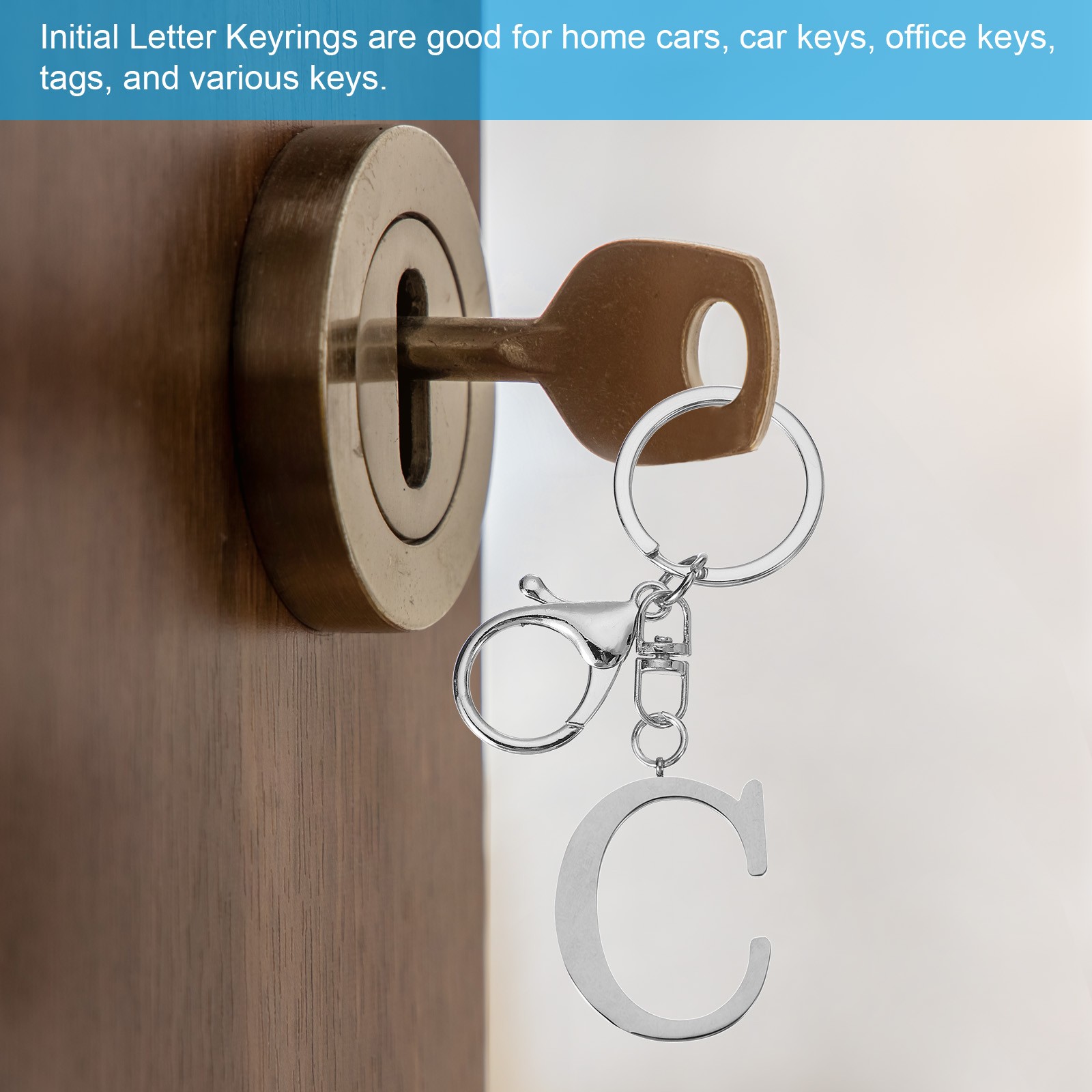 Initial Letter Key Chain Letter A-Z Keychain Initials Keyring, Silver (S)