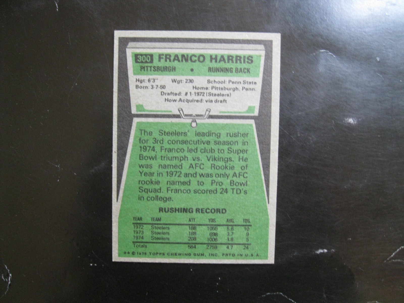 1975 Topps # 300 Franco Harris Pittsburgh Steelers Nice Ex-Nm to NM