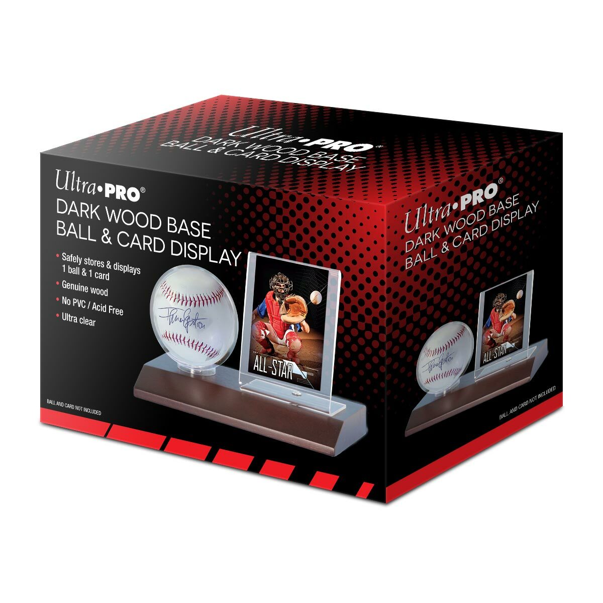 Ultra Pro Wood Base Ball & Card Holder (Dark Wood) Desktop Baseball Display Case