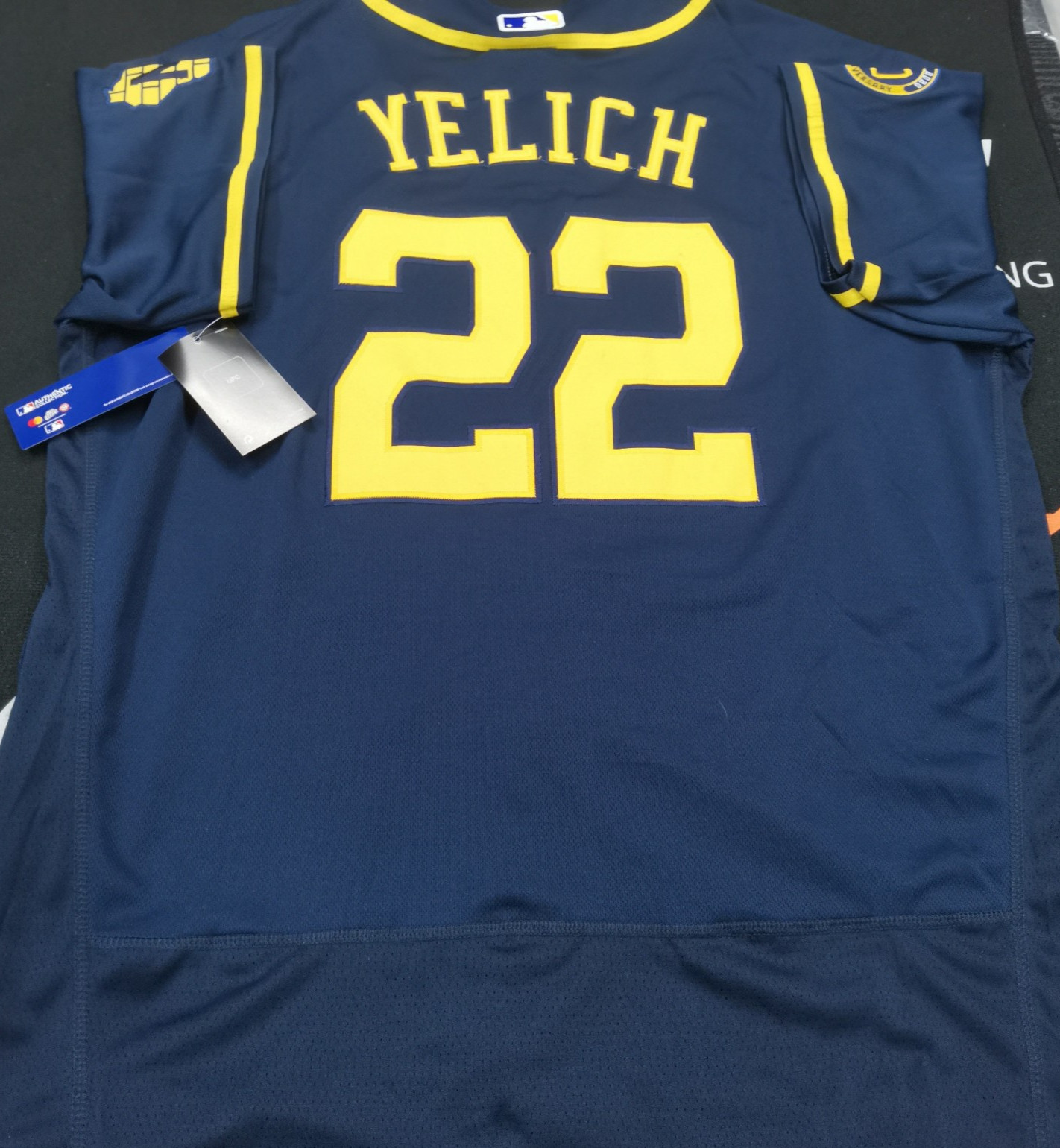 Christian Yelich #22 Brewers Navy Flex Base Sewn Stitched Jersey.