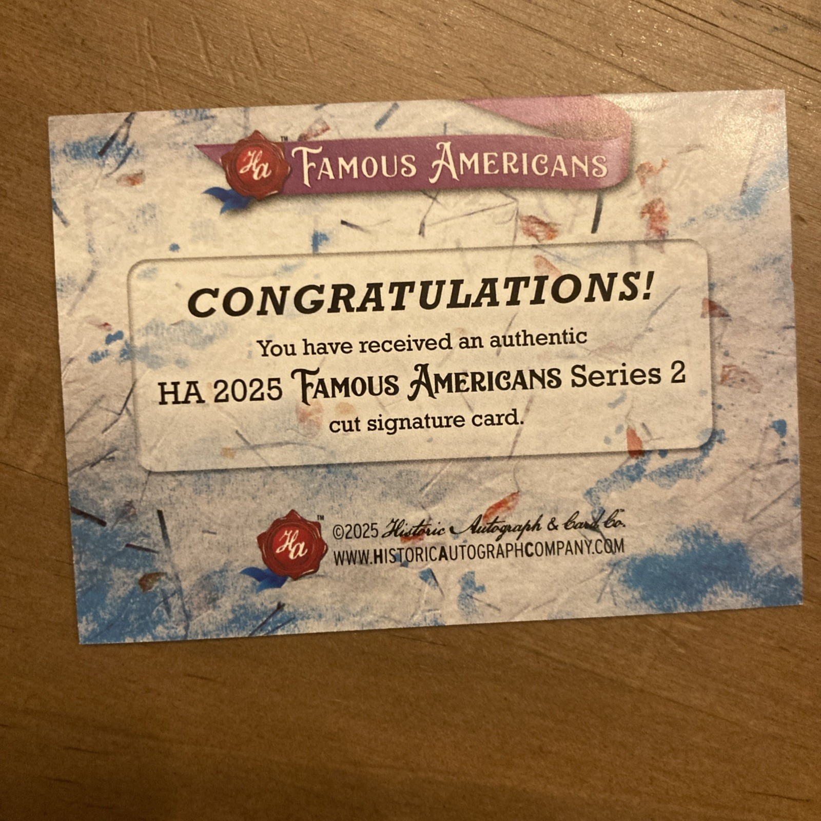 2025 Historic Autographs Famous Americans 2 Cut Auto Stan Wall 1/2