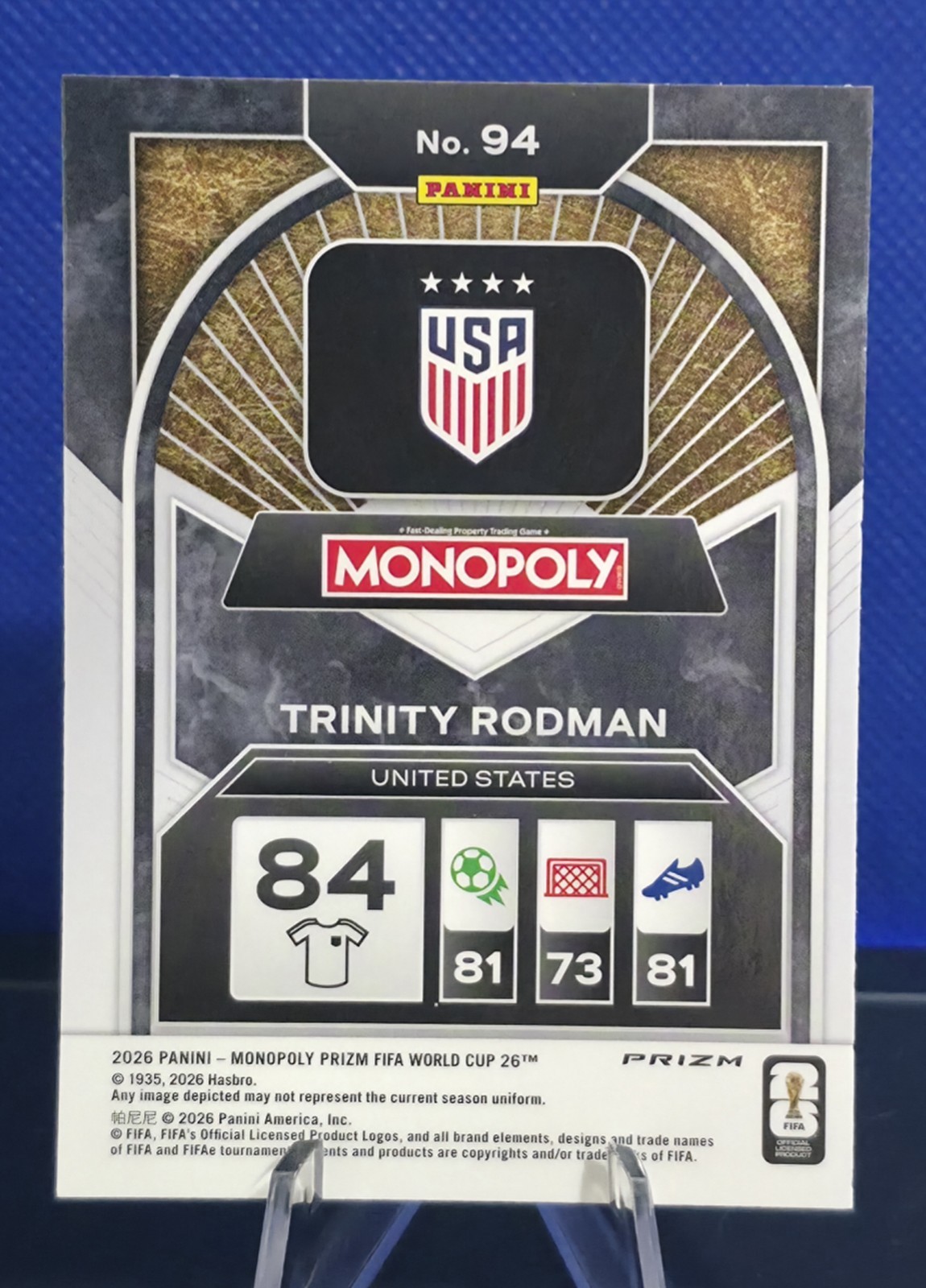 2026 Panini Monopoly Prizm FIFA World Cup 94 Trinity Rodman Blue Wave Prizm