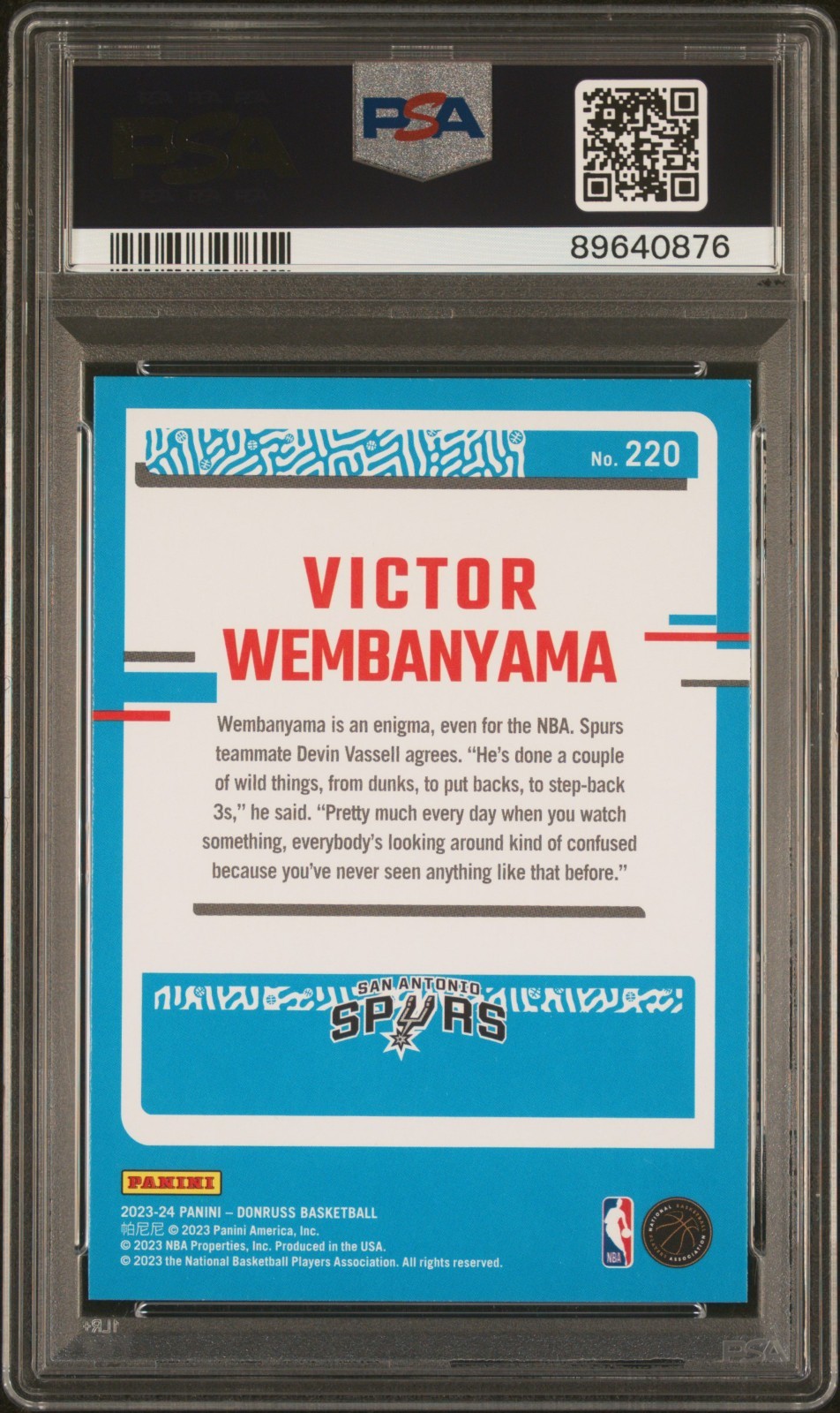 2023-24 Donruss Victor Wembanyama BASE RC PSA 9 SAN ANTONIO SPURS #220