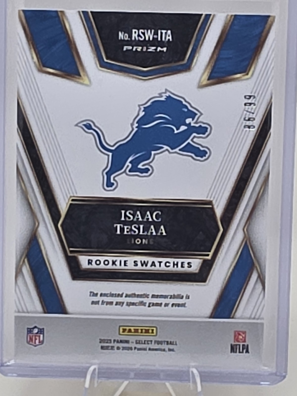 2025 Panini Select #RSW-ITA Isaac TeSlaa Rookie Swatches White Prizm #/99