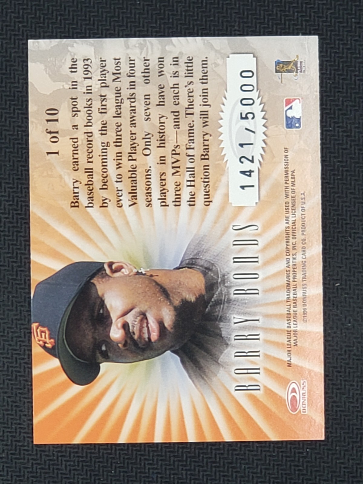 1998 Leaf Rookies & Stars Standing Ovations #1 Barry Bonds /5000 SF Giants