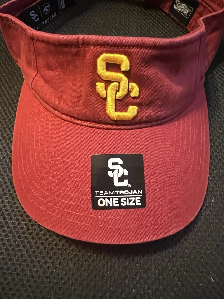 USC Trojans Adult SC Logo Visor Hat Cap Red 47 Brand Team Trojan Strap Back NWT
