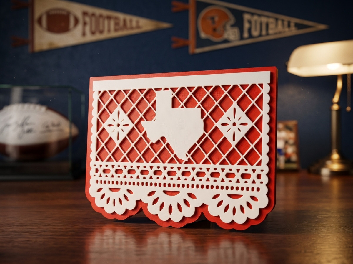 Texas Rangers City Connect Tejas Papel Picado 3D Printed Wall Sign Desk Shelf