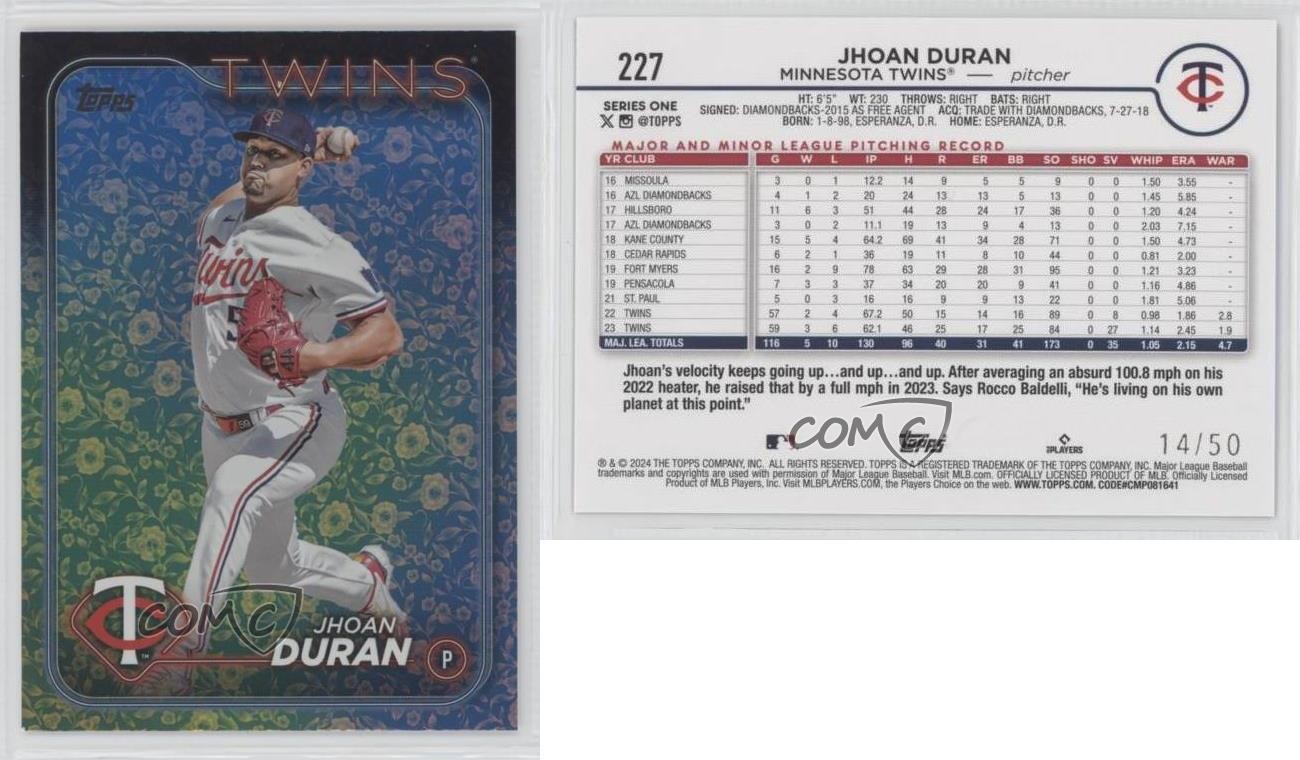 2024 Topps Series 1 Flowers 14/50 Jhoan Duran #227 05ns