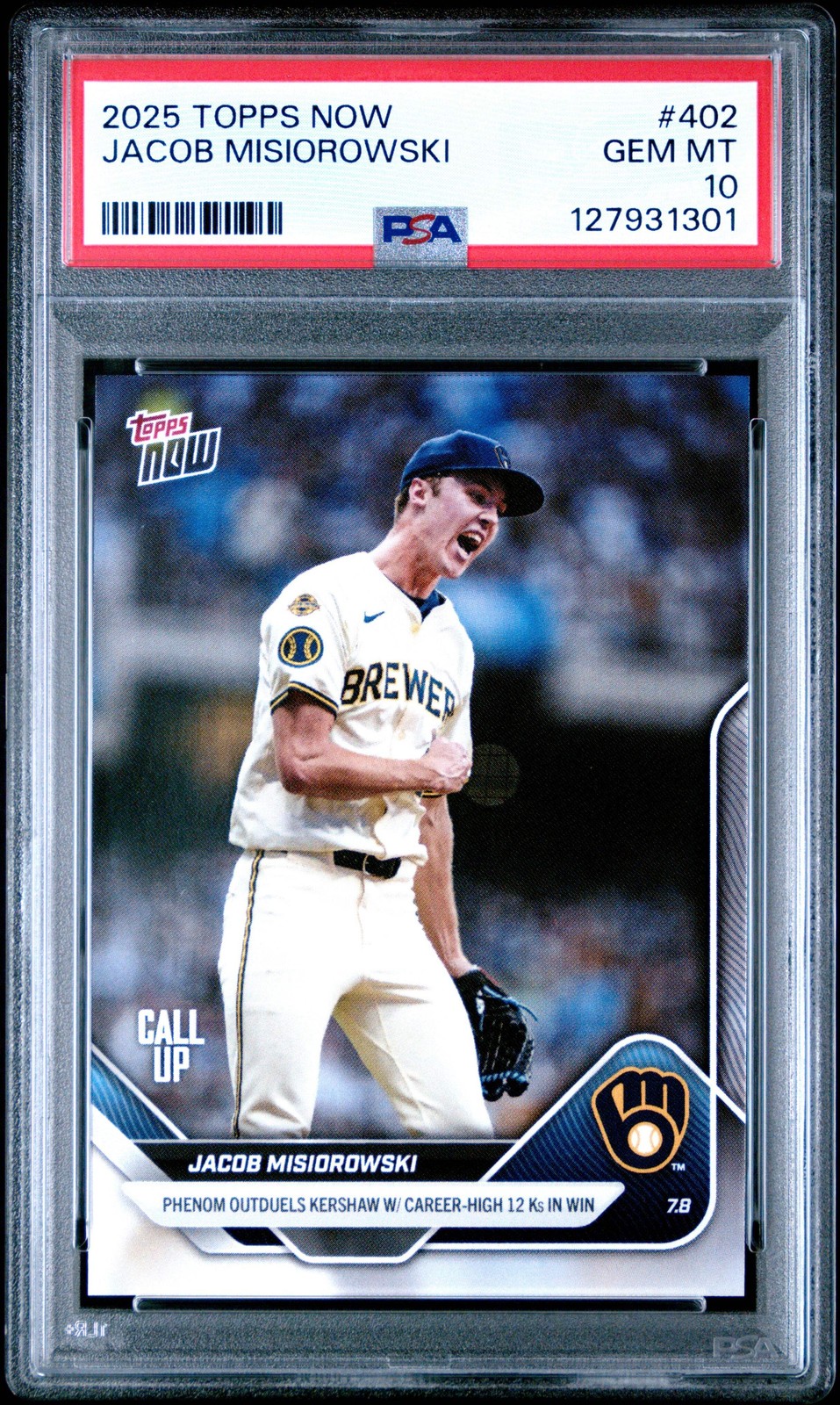 Graded 2025 Topps Now Jacob Misiorowski #402 Rookie RC Baseball Card PSA 10 Gem