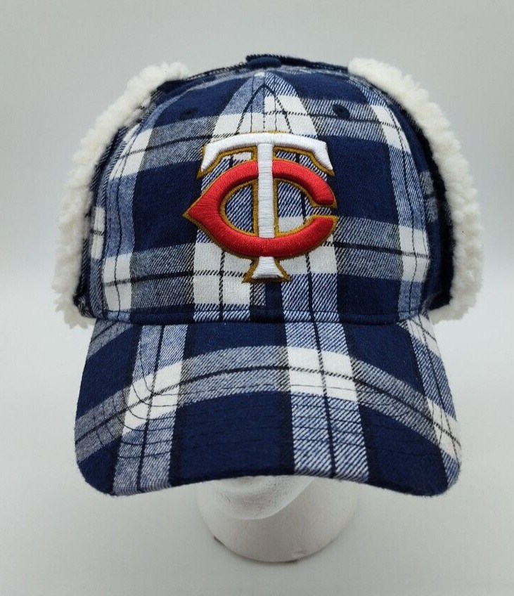 Minnesota Twins Blue Plaid Trapper Hat Sherpa Lined Ear Flap Snapback Cap SGA