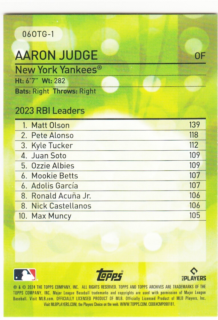 2024 Topps Archives Insert 2006 Own the Game AARON JUDGE #1 Yankees