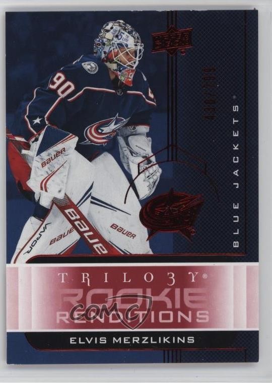 2019 Upper Deck Trilogy Rookie Renditions Red Foil /799 Elvis Merzlikins RC 1sr1