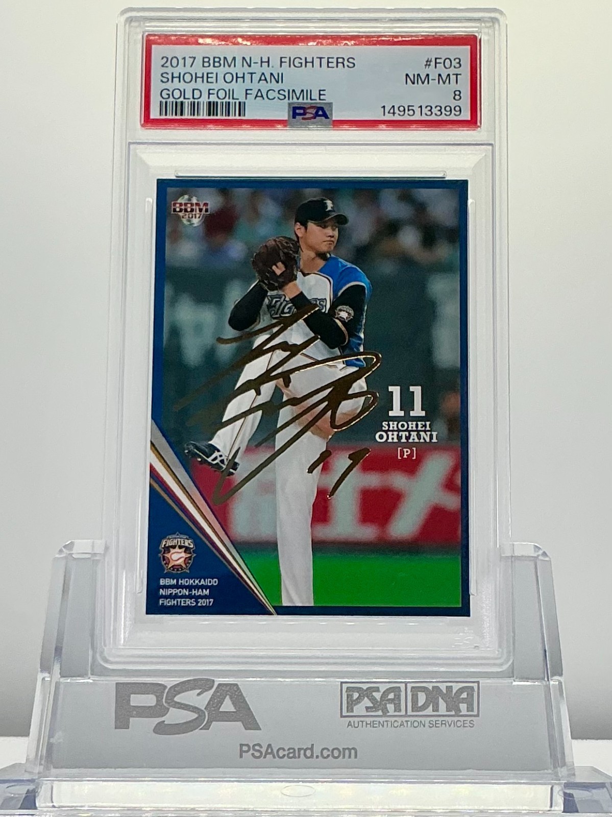 SHOHEI OHTANI 2017BBM N-H.FIGHTERS GOLD FOIL FACSIMILE(/100)#F03 PSA8!POP5!(RC)