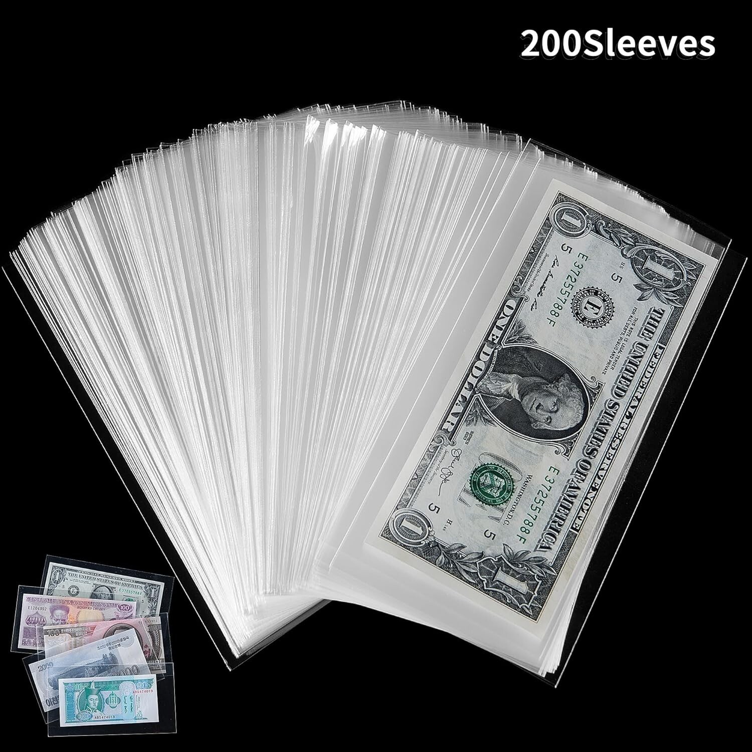 200 Clear OPP Currency Sleeves with Box – Display and Store Your Collectibles