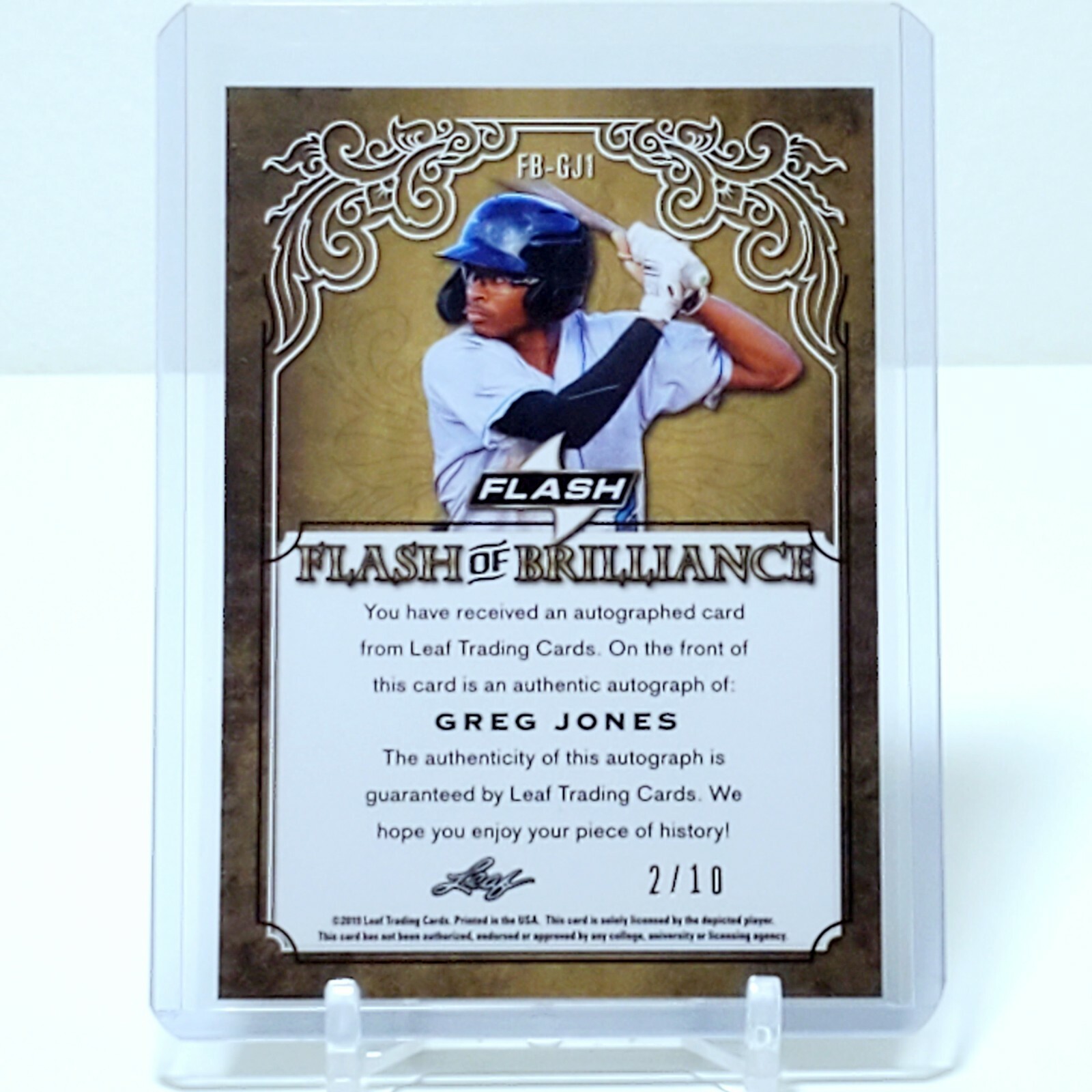Greg Jones 2019 Leaf Flash Flash Of Brilliance On-Card Auto Orange 02/10 TB Rays