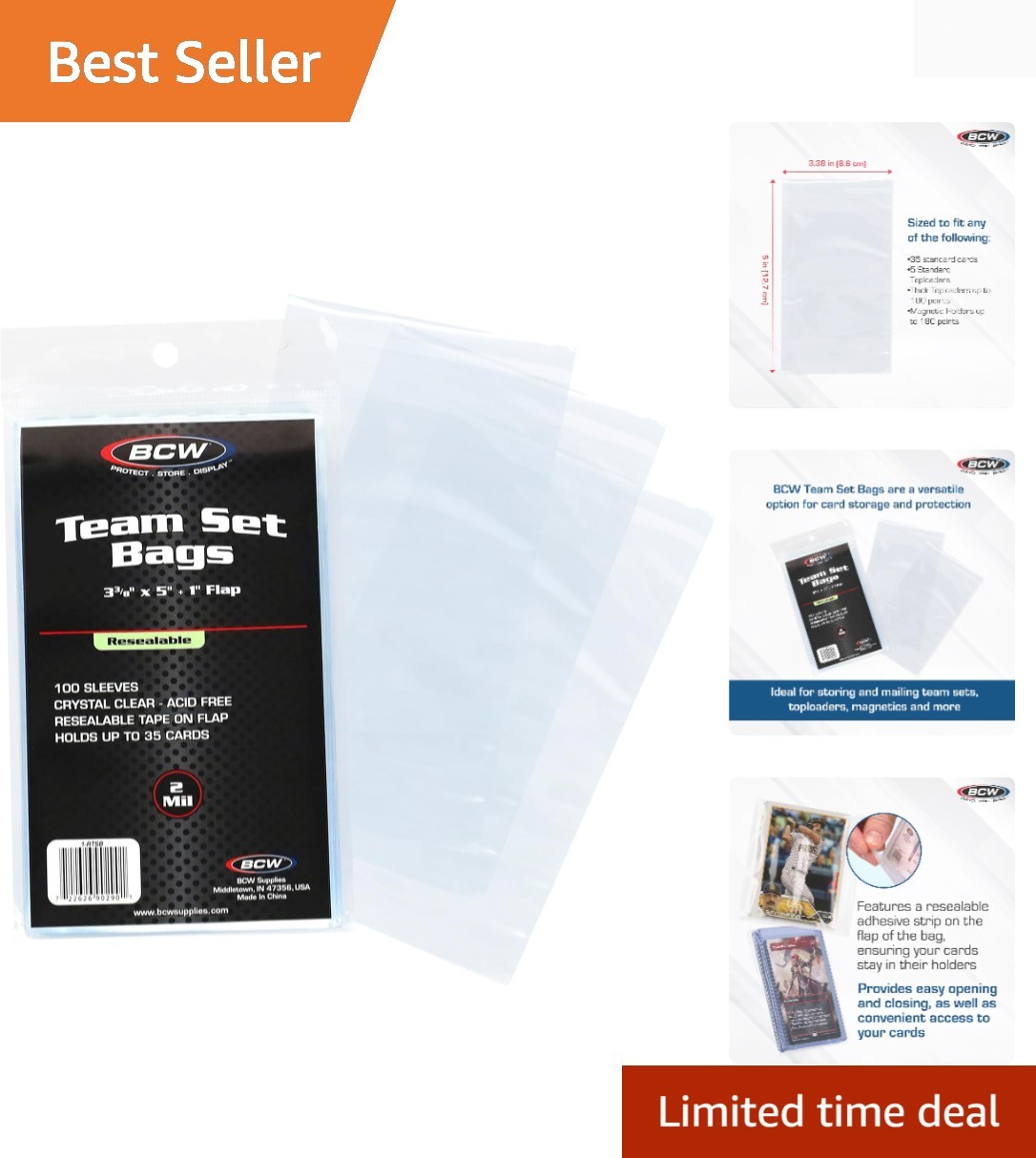 Resealable Team Set Bags – 100 Count | Holds 35 Loose Cards or 5 Standard 35p…