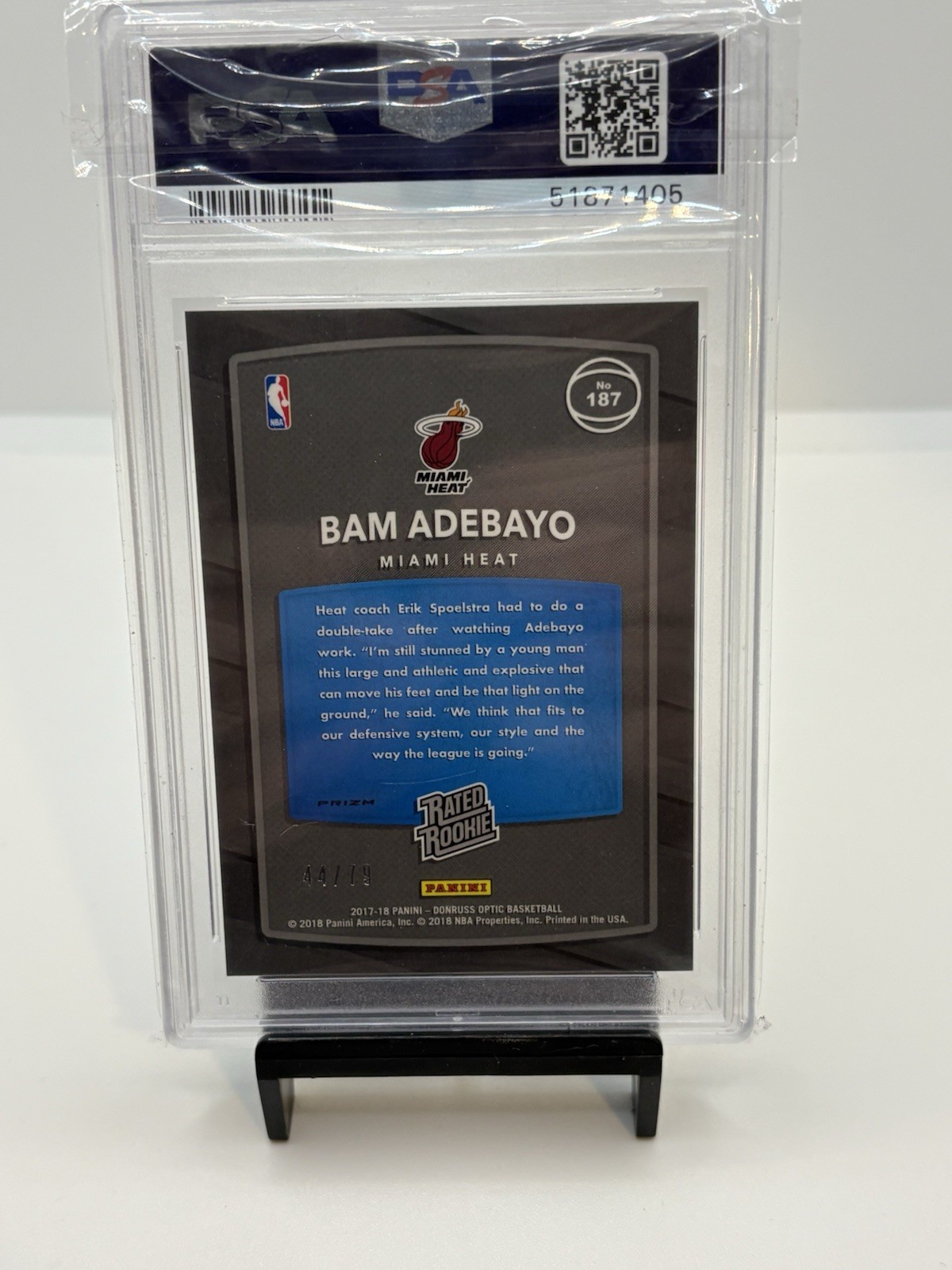 2017 Panini Donruss Optic Bam Adebayo #174 Pink Velocity Prizm /79 PSA 10