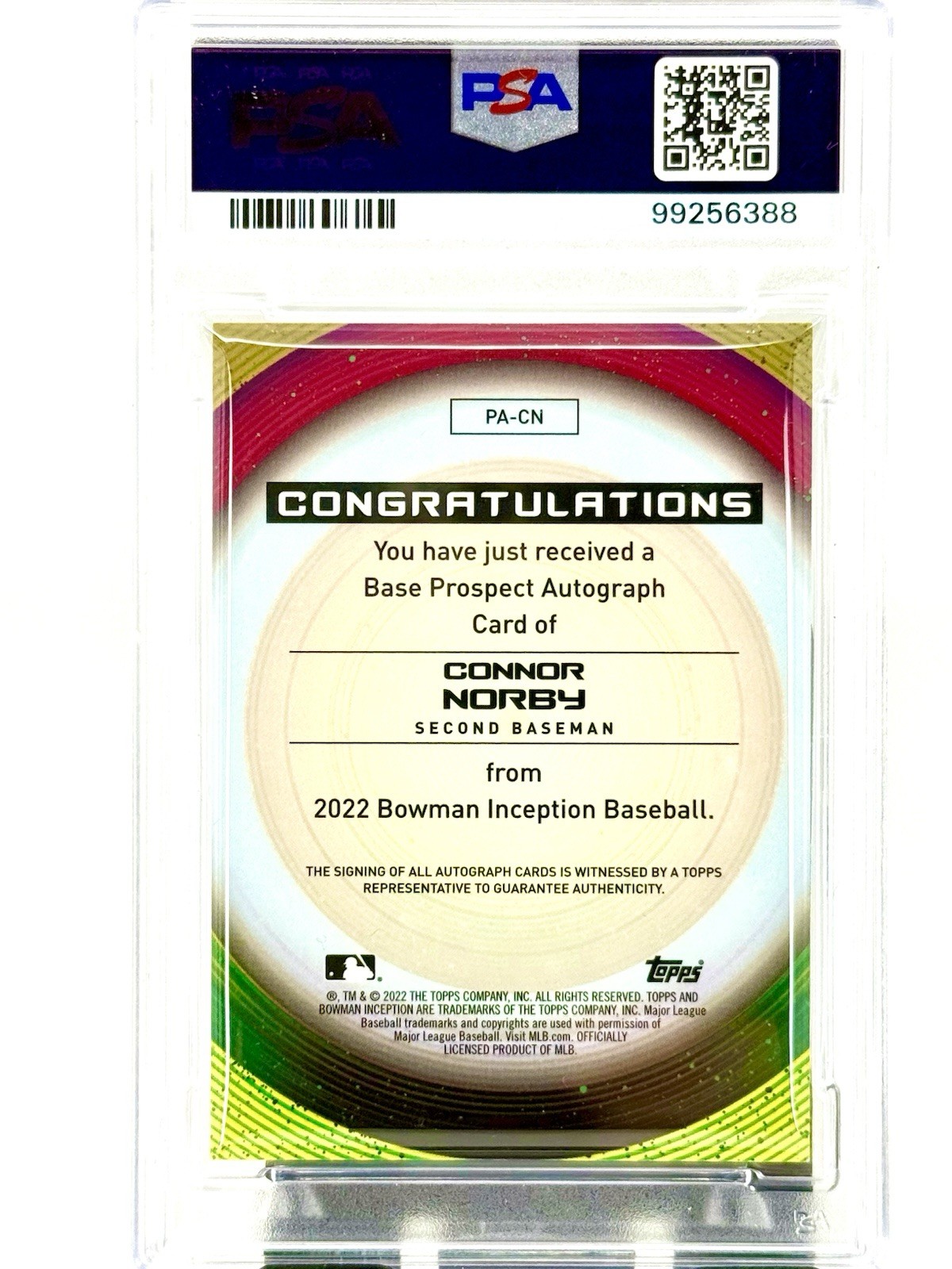 2022 Bowman Inception – Prospect Autographs Connor Norby Gold Foil /50