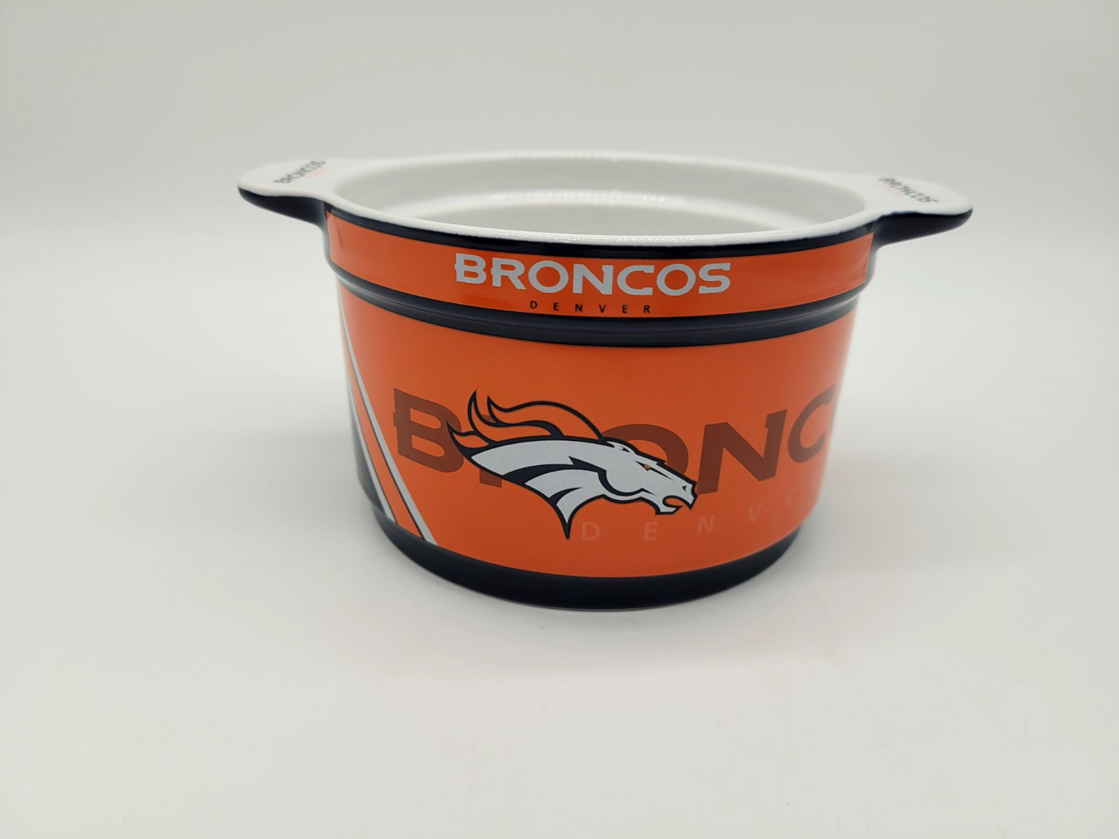 Denver Broncos Game Time 23 oz Bowl w/Lid, Ceramic w/Handles, Chili, Cereal, Dip