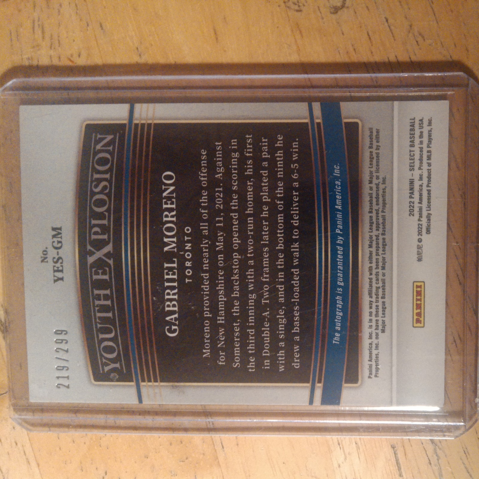 2022 Select Gabriel Moreno Youth Explosion Auto /299 #YES-GM