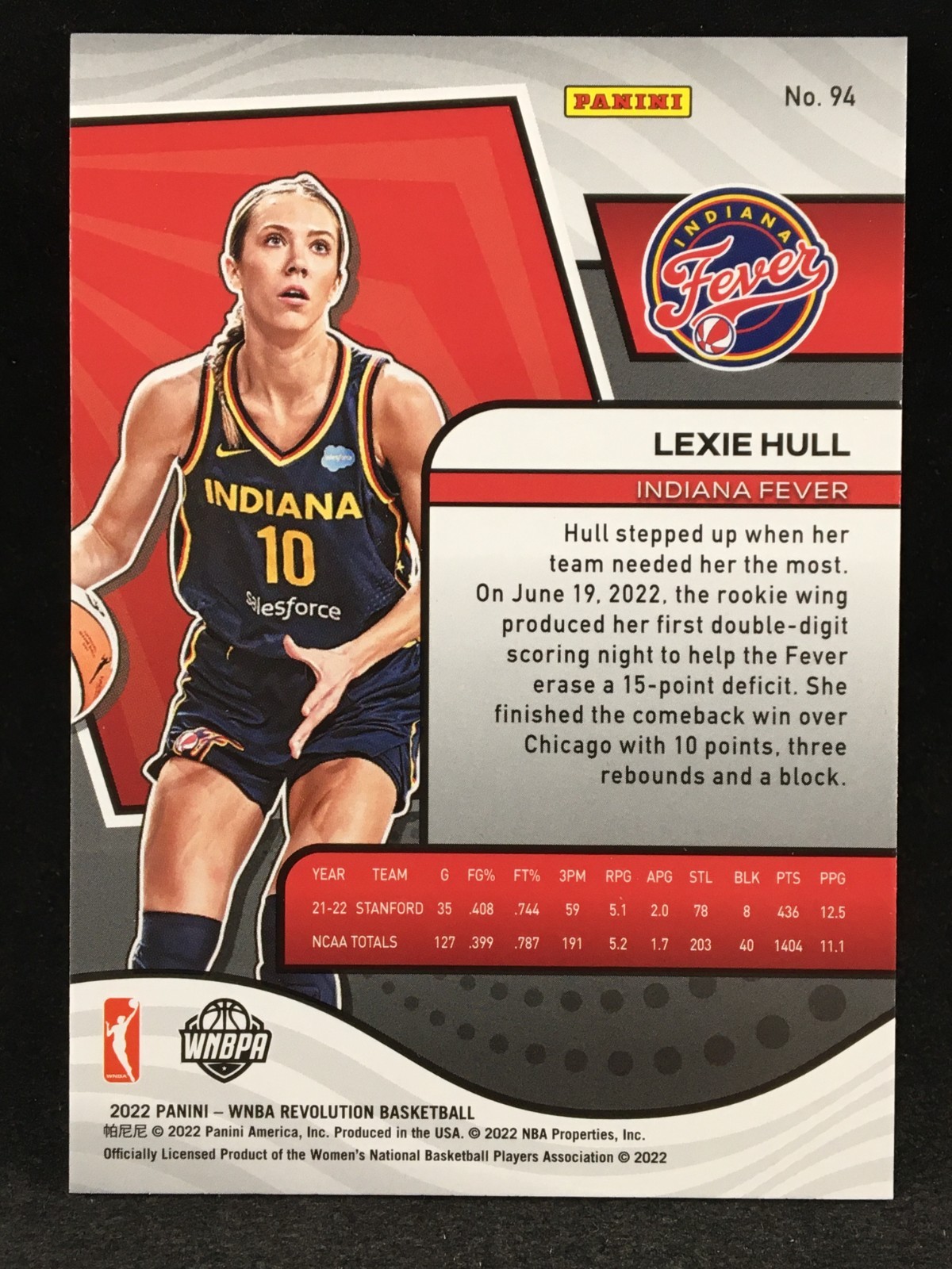 Lexie Hull 2022 WNBA Revolution Base #94 RC Indiana Fever Rookie