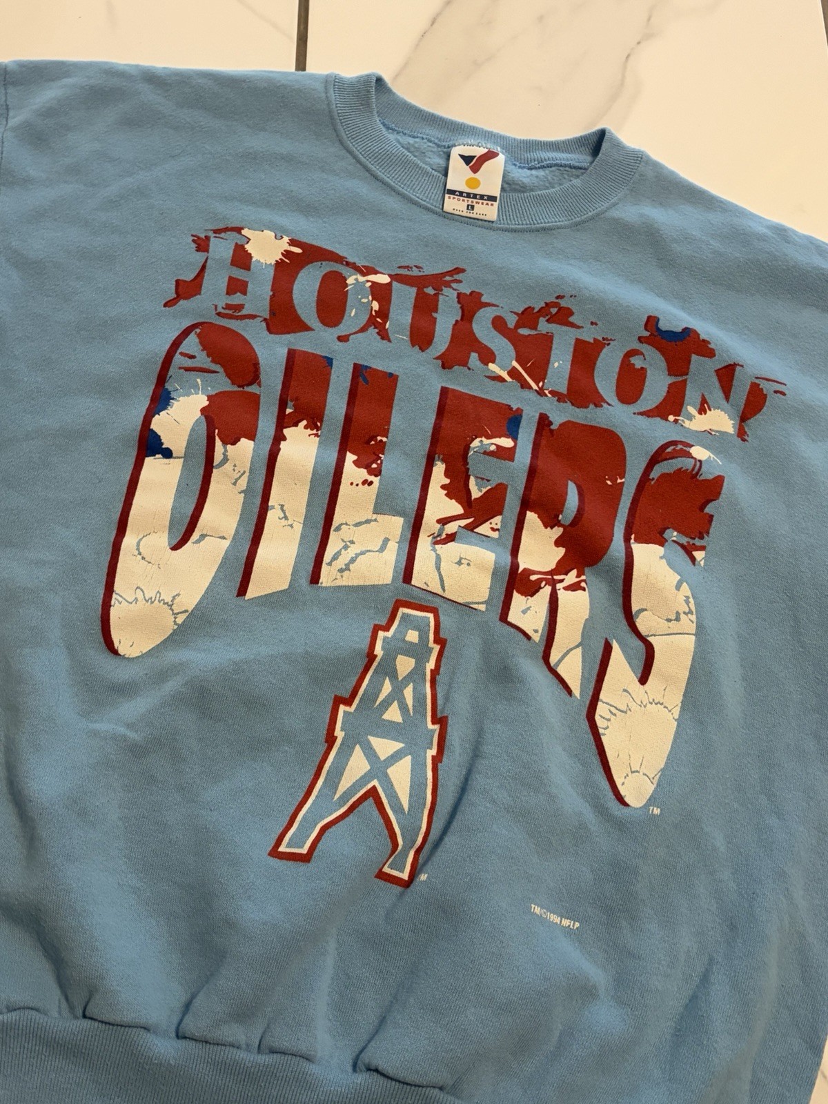 Vintage 1994 NFL Houston Oilers Big Logo Blue Crewneck Sweater Mens Large