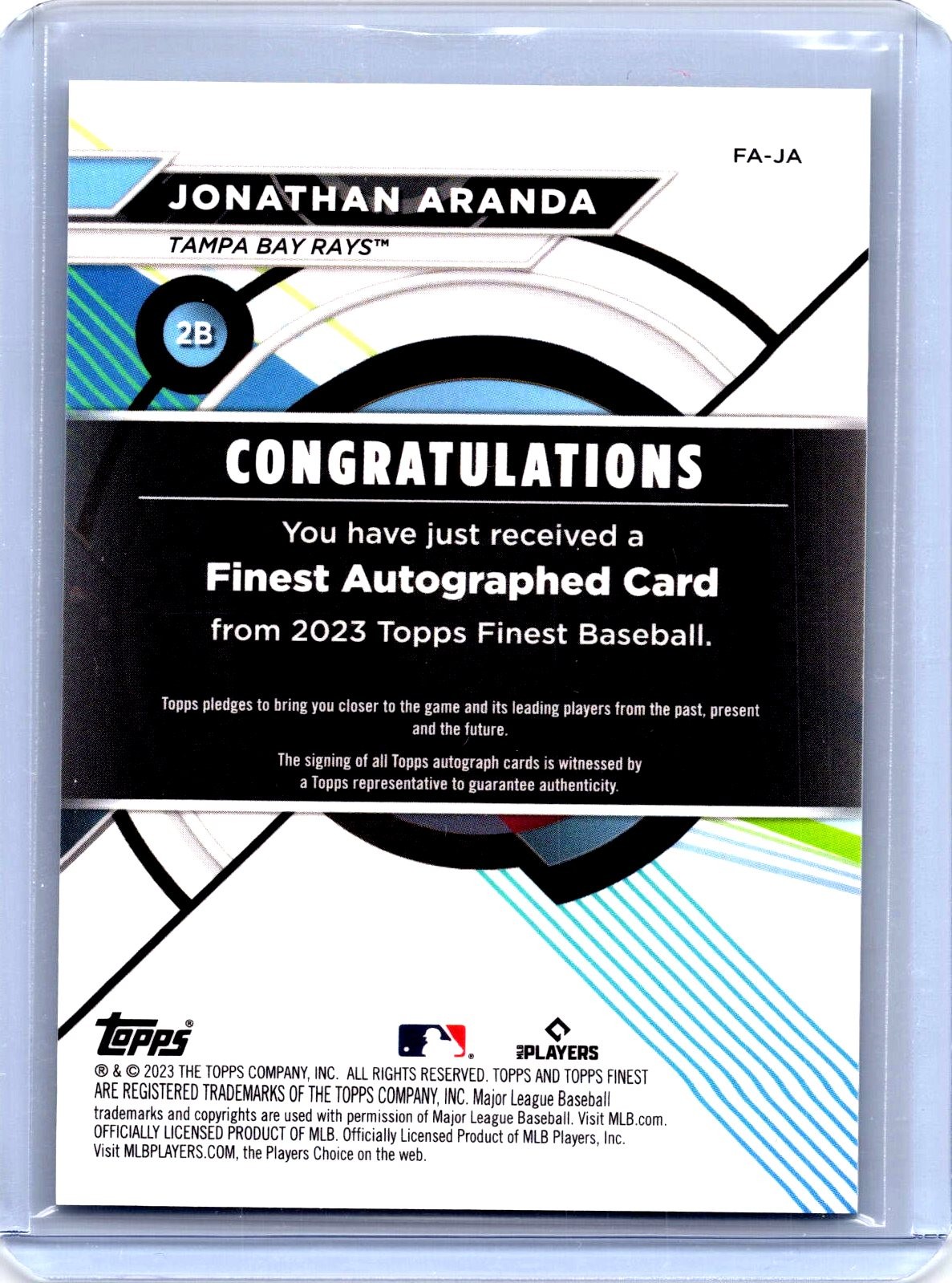 2023 Finest #FA-JA Jonathan Aranda Finest Autographs Refractor
