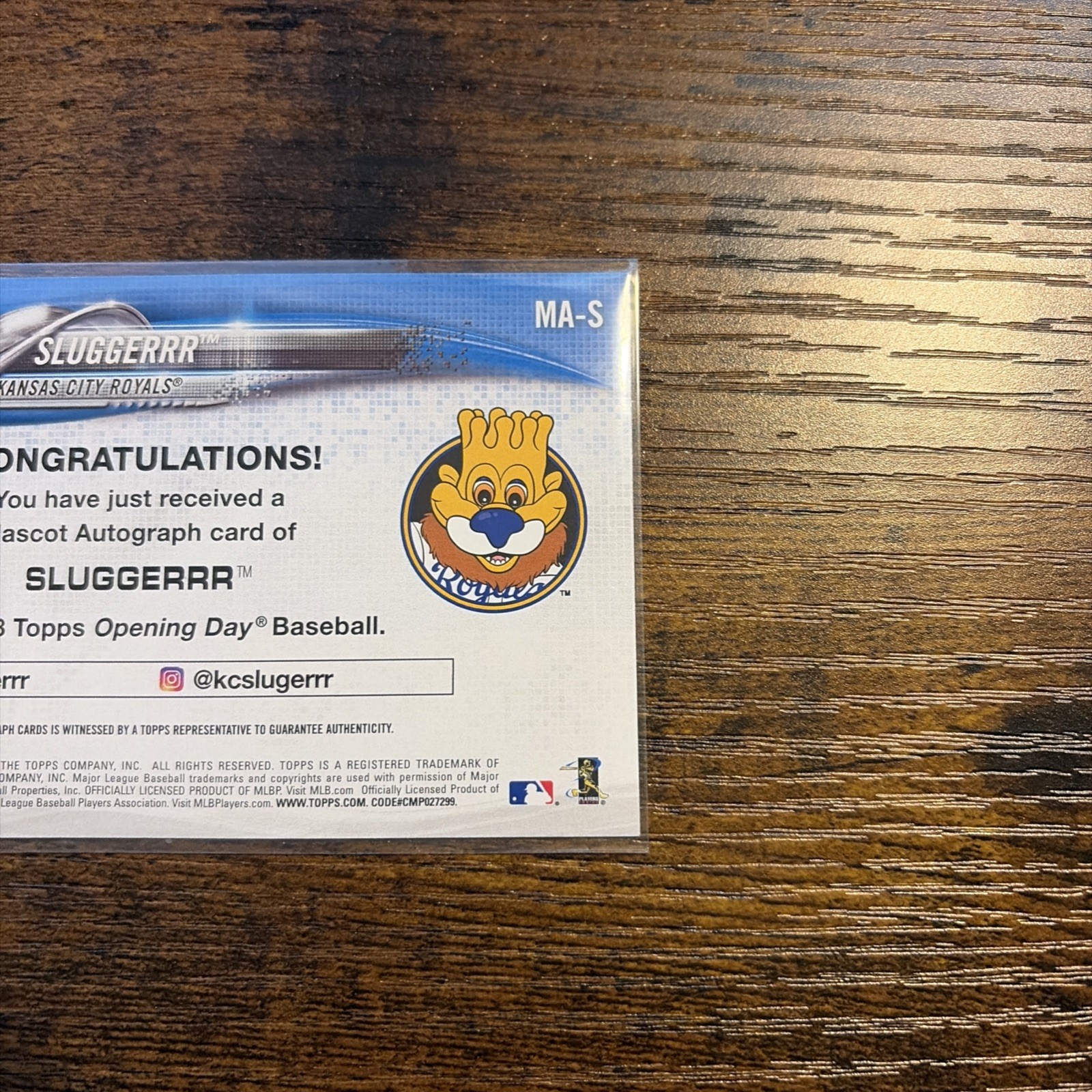 2018 Topps Opening Day Mascot Autographs Sluggerrr MA-S