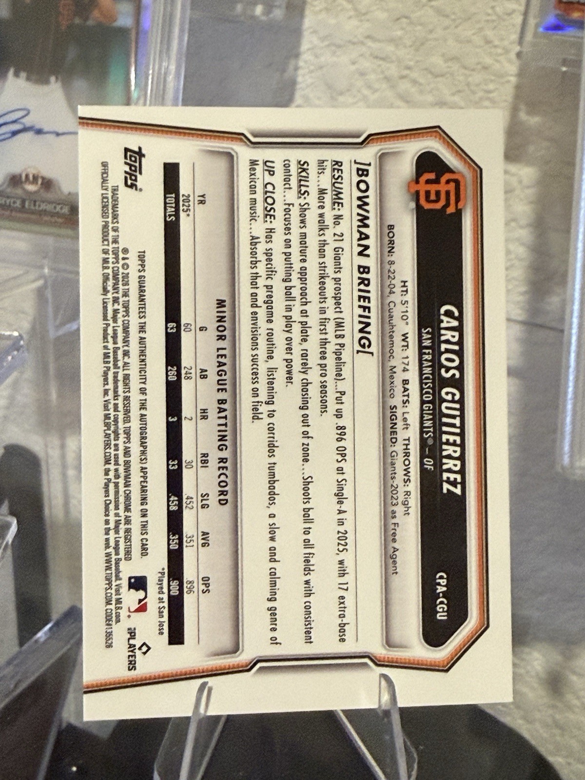 2026 Bowman Chrome 1st Bowman Carlos Gutierrez Auto True Orange /25 CPA-CGU