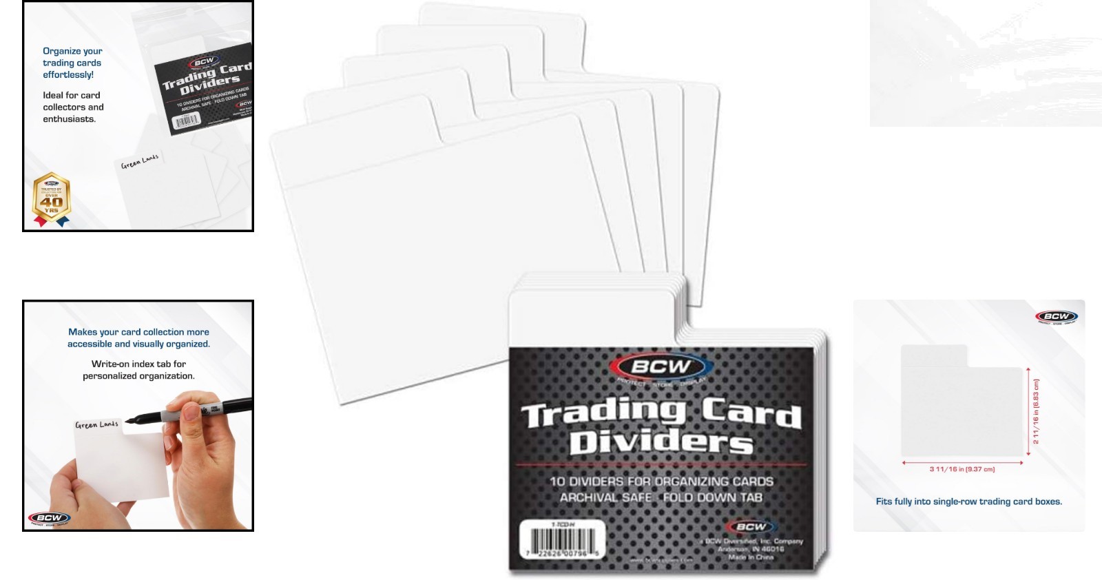 Archival Quality Trading Card Dividers – 10 Pack with Write-On Tabs, 3.7×2.7 in