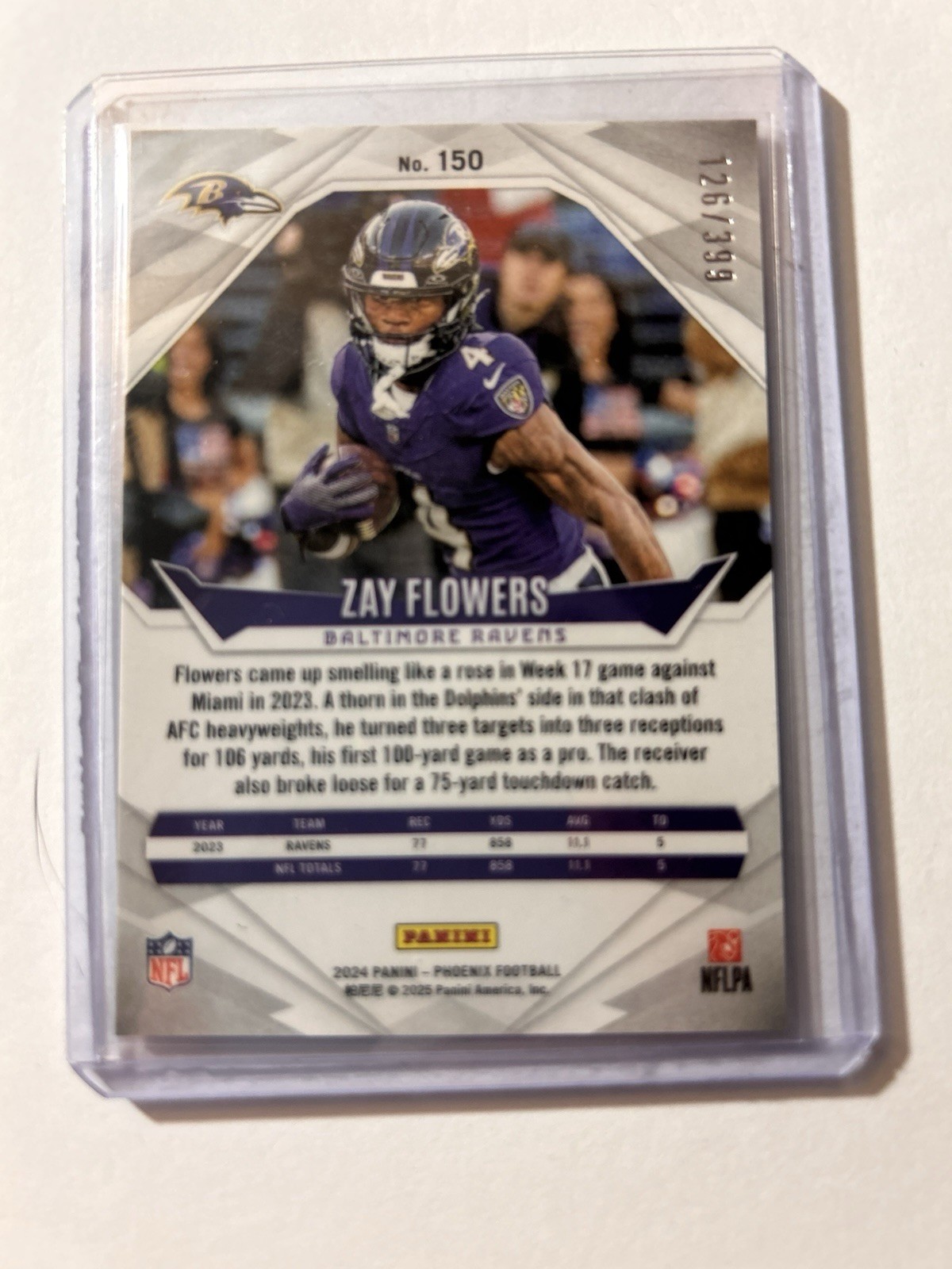 Panini Phoenix 2024 Zay Flowers helmet Baltimore Ravens #150 /399 NFL Card