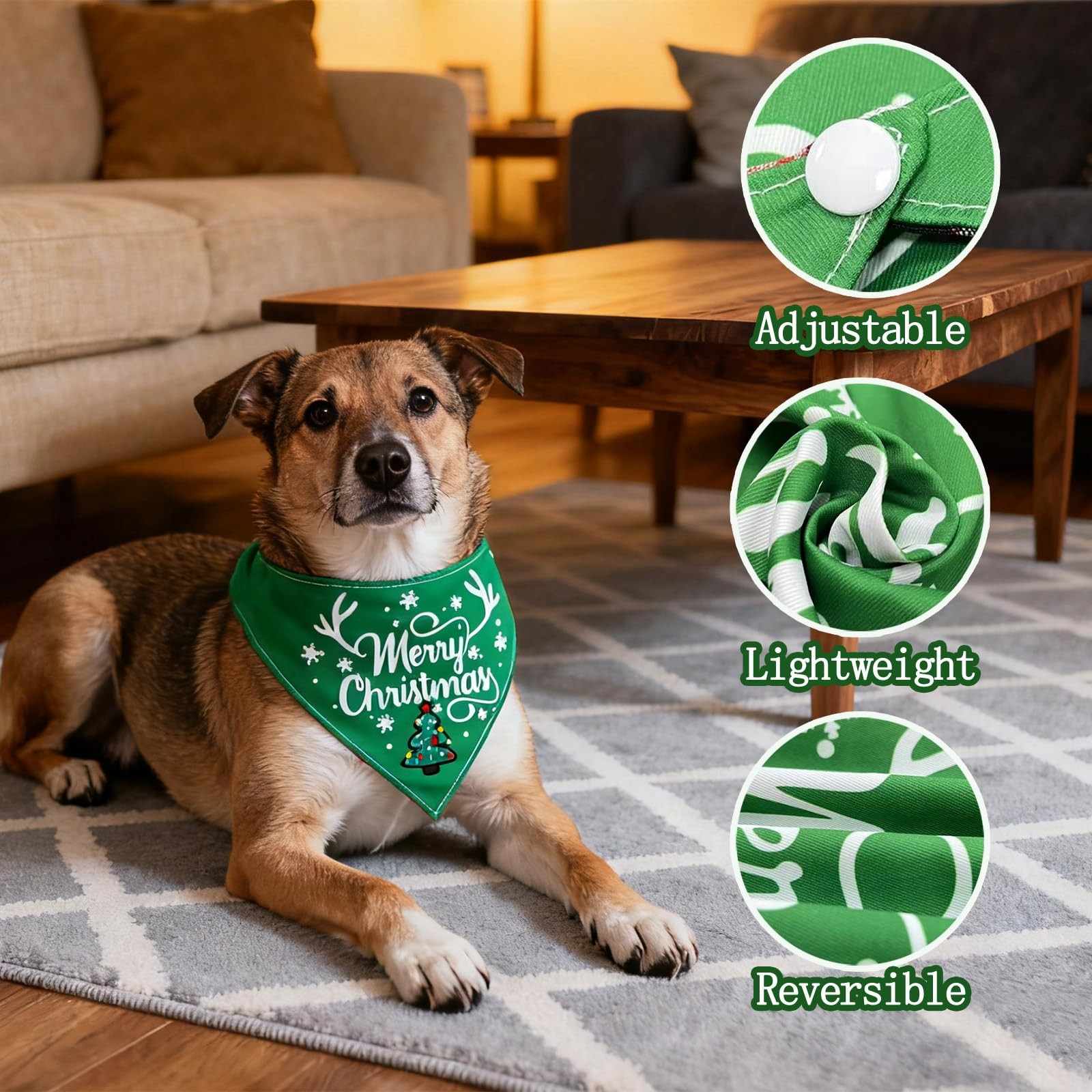 Christmas Dog Bandanas, Reversible Pet Costume Set with Xmas Medium, A-green