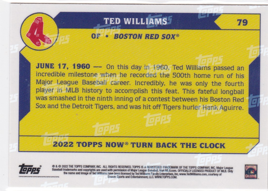2022 TURN BACK THE CLOCK #79 TED WILLIAMS- BOSTON RED SOX