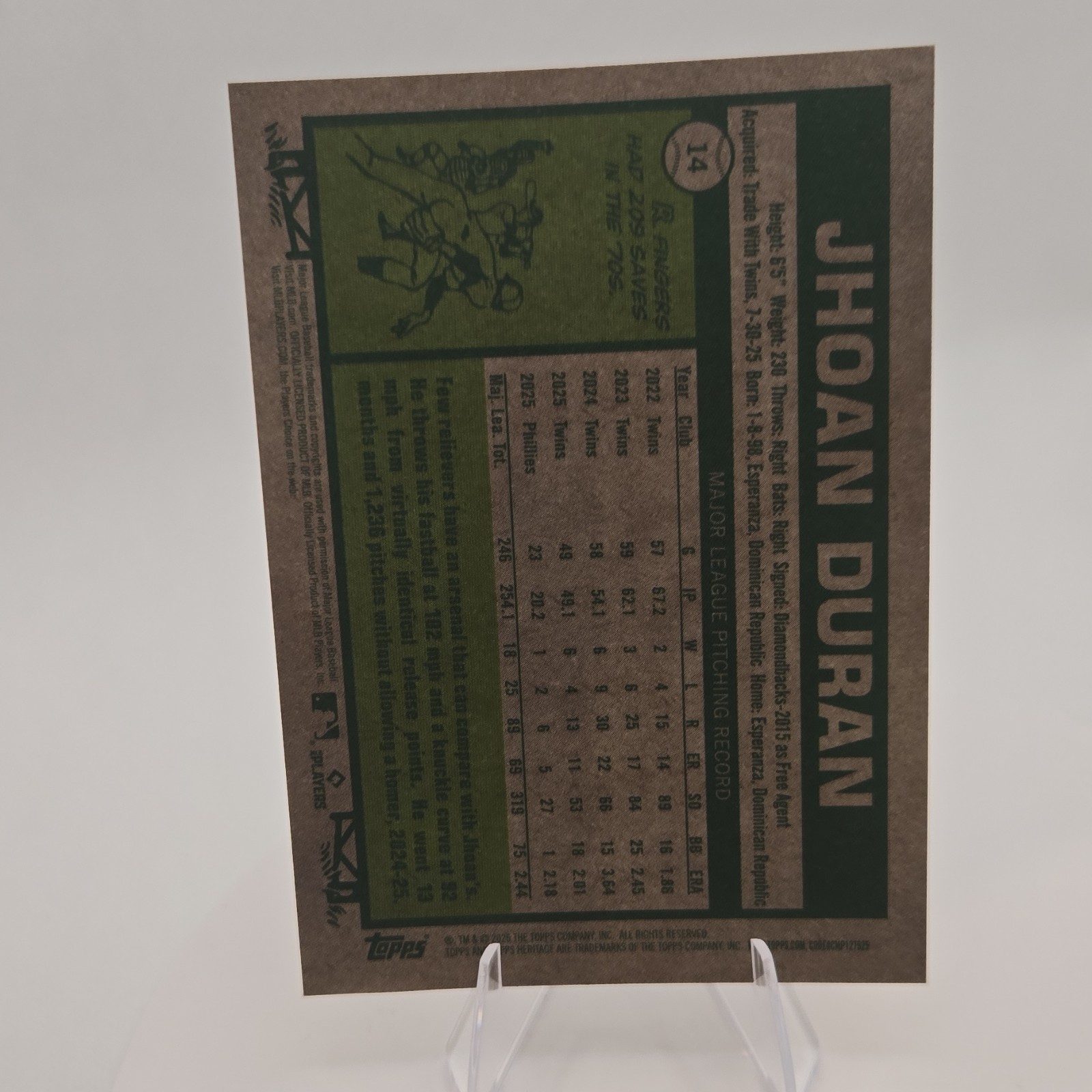 Topps Heritage Jhoan Duran Phillies Gold Border #14/50 Serial Numbered