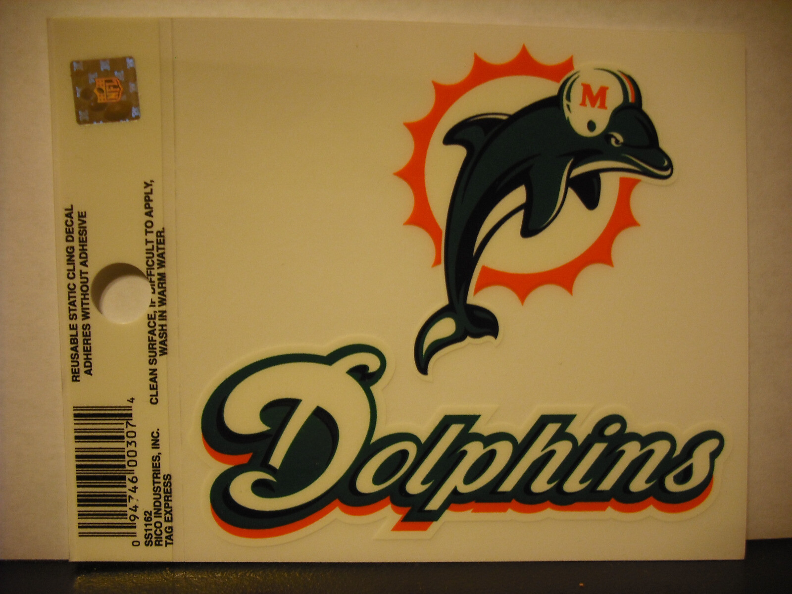 Miami Dolphins Retro Logo Static Cling Sticker 3×4 Inches Window or Car Reusable