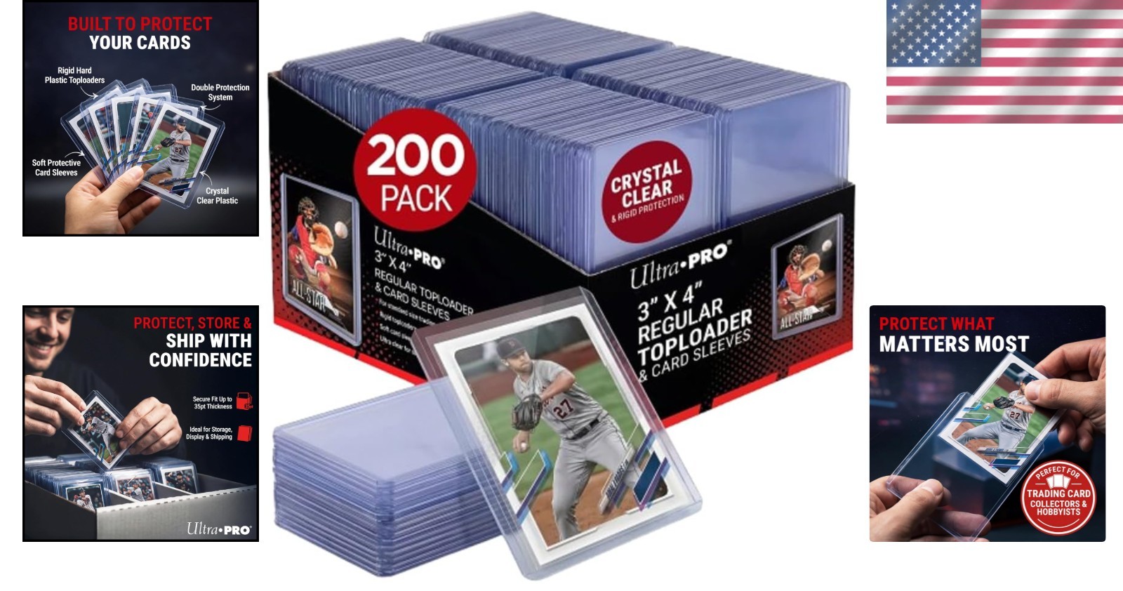 Trading Card Protectors 200 Count 3 x 4 Inch Polypropylene Rigid Sleeve & Hol…