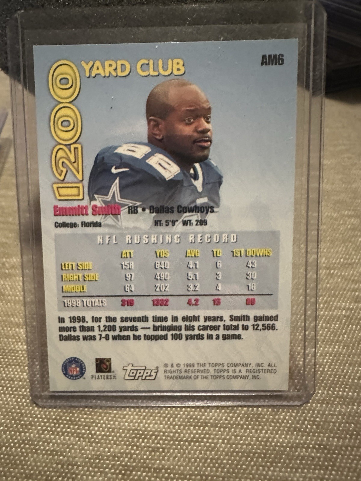 1999 Topps Emmitt Smith 1200 Yard Club #AM6 Dallas Cowboys