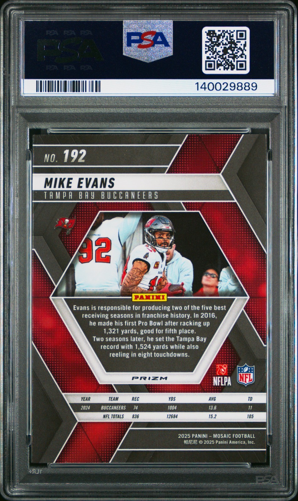 2025 Panini Mosaic Mike Evans #192 Red Prizm PSA 10 💪Buccaneers HOF *POP 1*