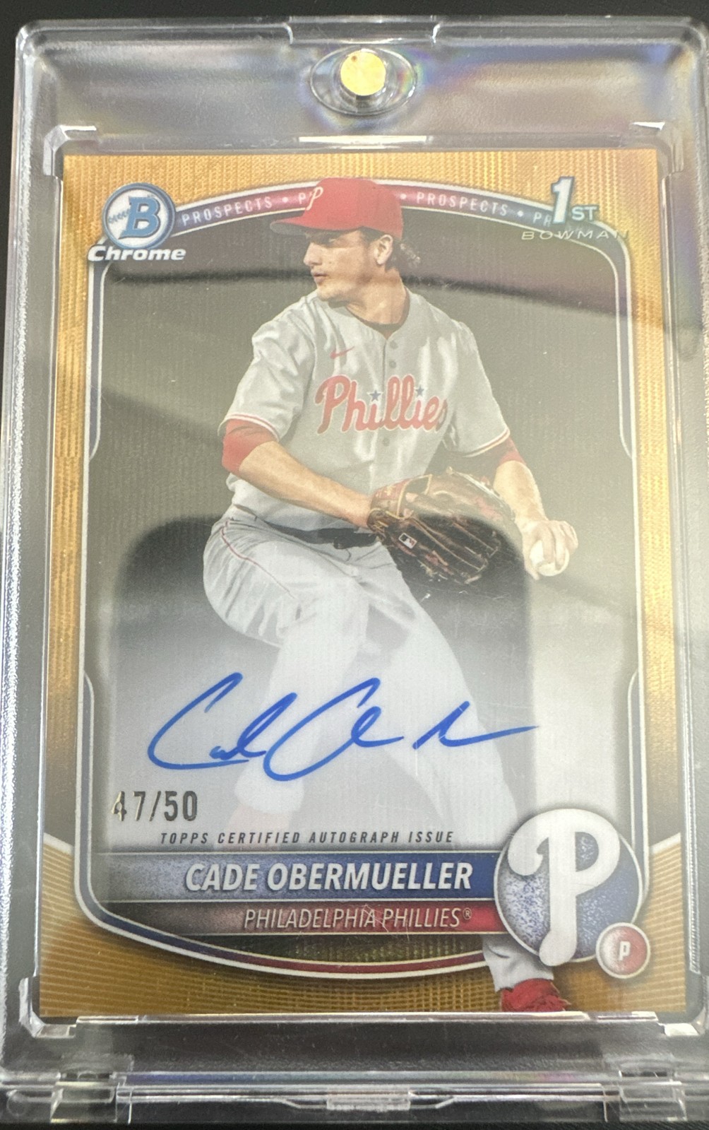 2025 Bowman Draft – Chrome 1st Autographs Cade Obermueller #CPA-CO Gold /50
