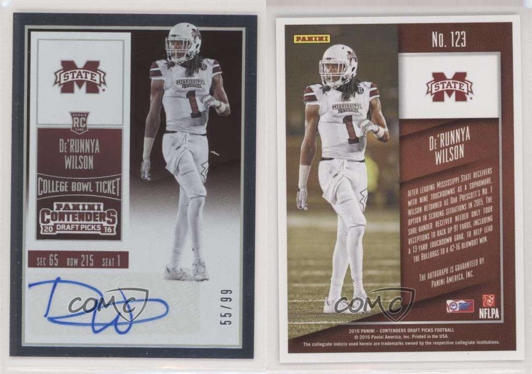 2016 Panini Contenders Draft Picks 55/99 De’Runnya Wilson Rookie Auto RC 0c2