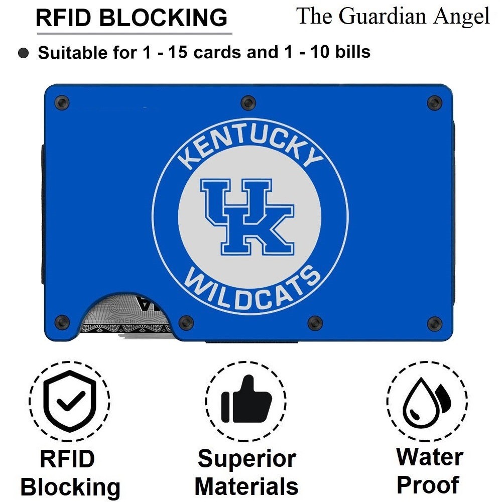 Kentucky Wildcats Engraved Titanium Blue RFID Blocking Wallet w Clip D7