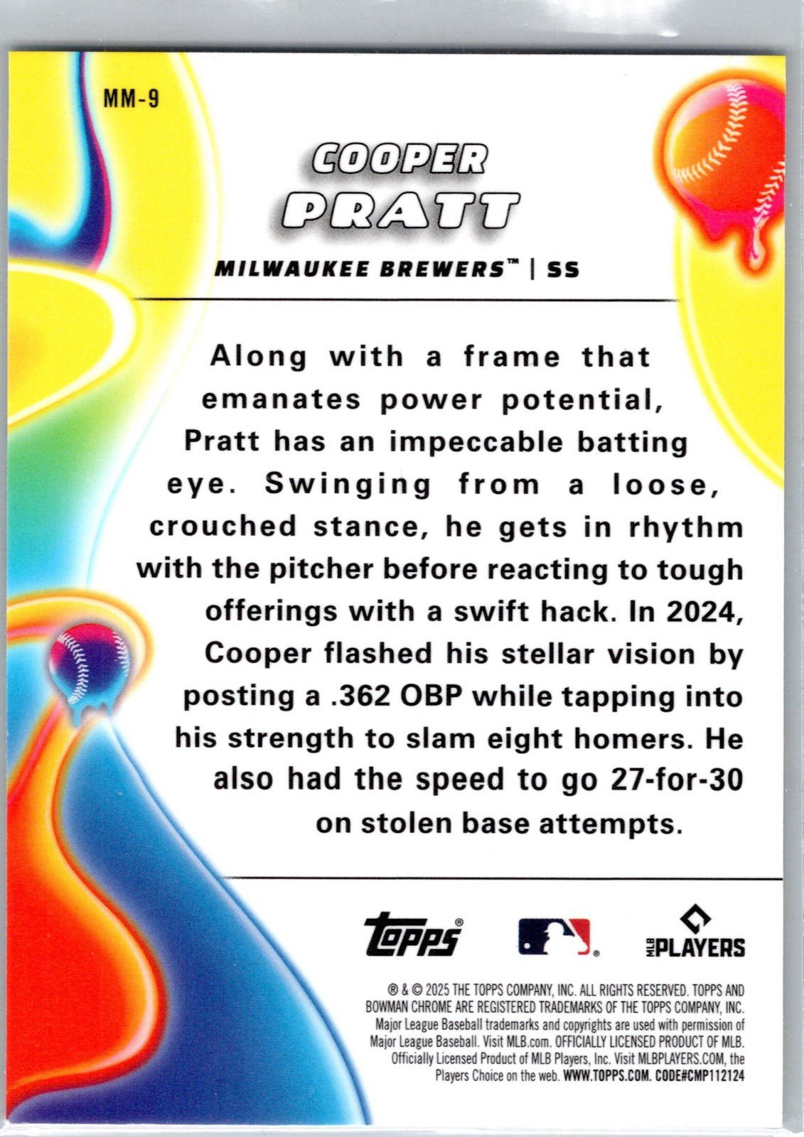 2025 Bowman Chrome Cooper Pratt Melt Mashers MM-9 Milwaukee Brewers Prospect