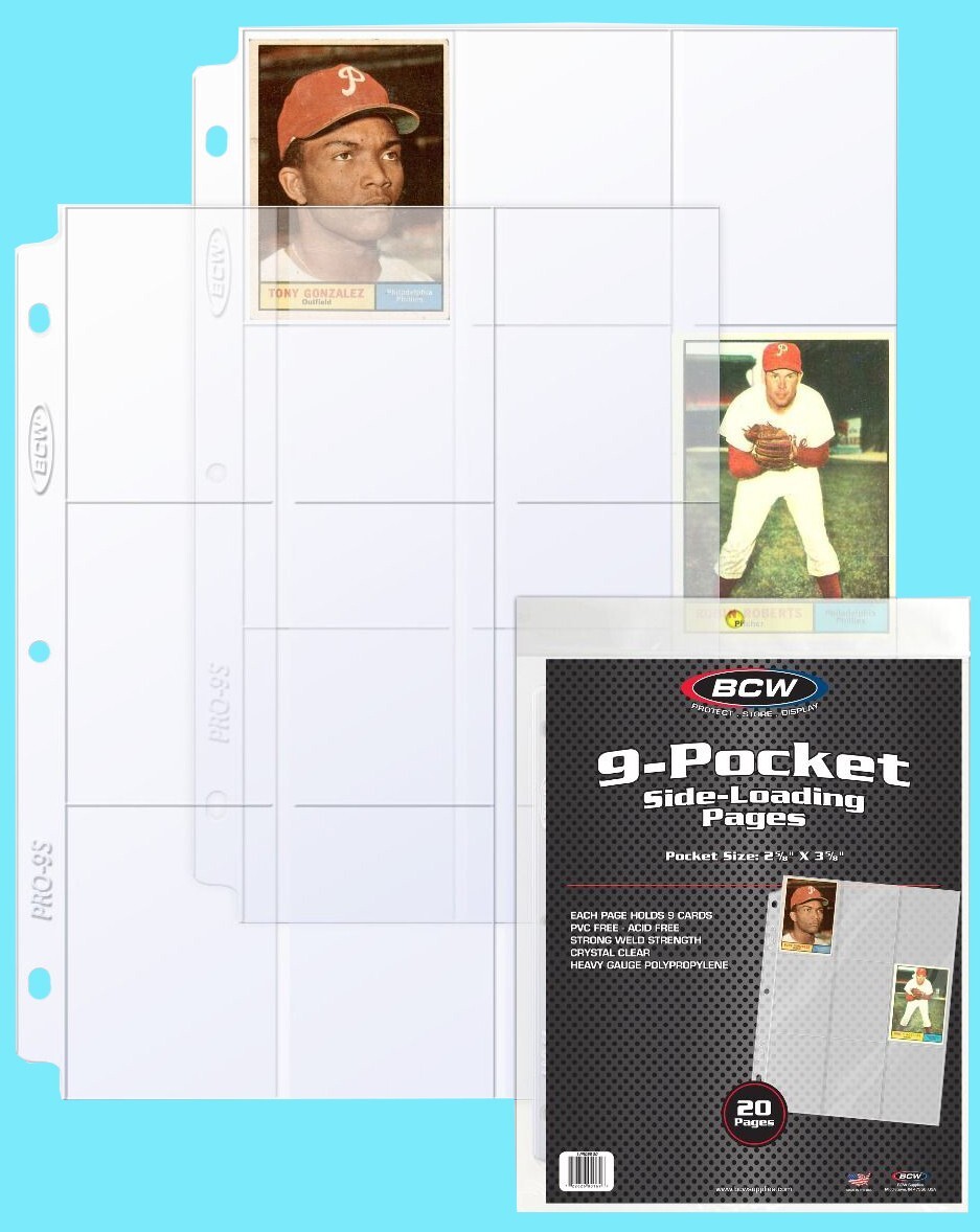 20 BCW PRO 9-POCKET SIDE LOADING CARD PAGES Protector Sports Gaming Ultra Clear