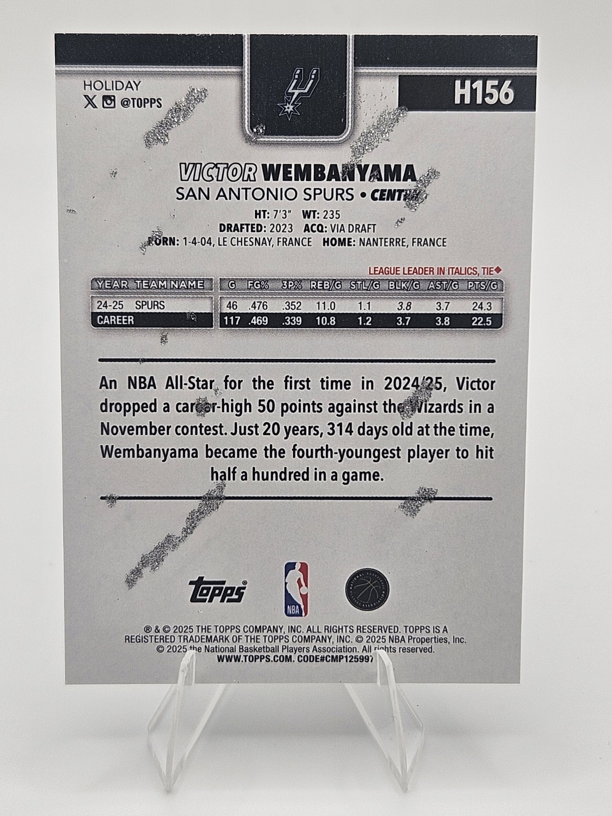 2025-26 Topps Holiday Victor Wembanyama #H156 Holiday Light Blue White RARE -MB