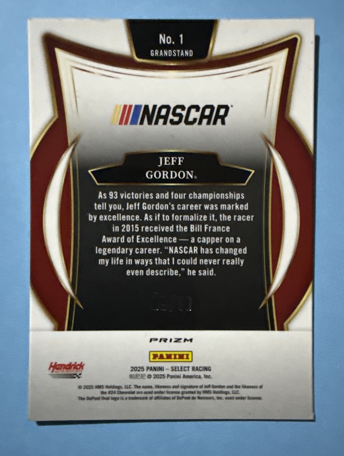 Jeff Gordon 2025 Panini Select #1 Grandstand Gold Prizm /10
