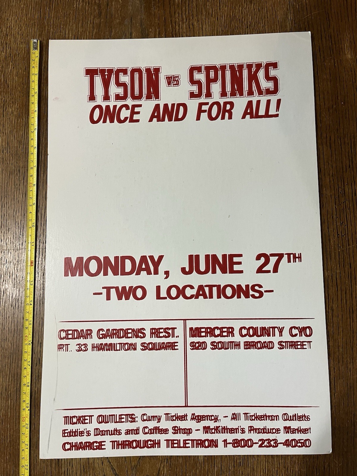 Mike Tyson vs. Michael Spinks “Once And For All!” Event Cardboard Poster 22×15