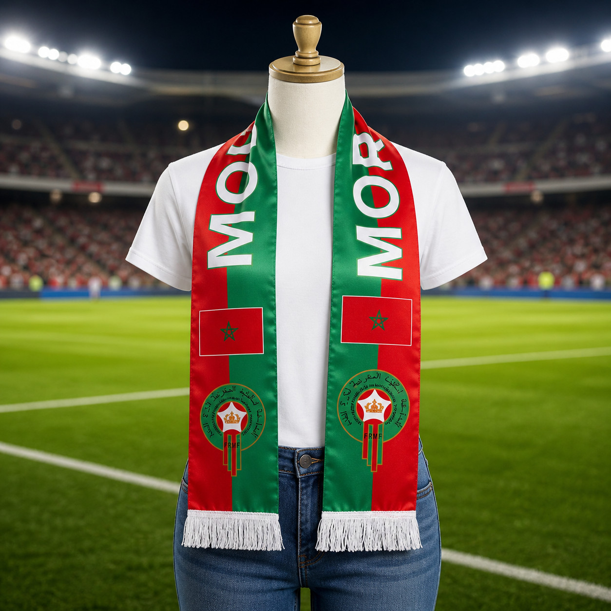 Morocco Soccer Scarf National Team Fan Red Green Flag Fringe World Cup