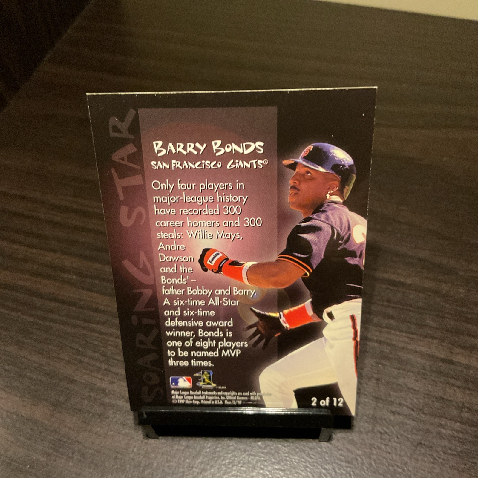 1997 Fleer Soaring Stars #2 Barry Bonds Refractor Pattern Insert Card
