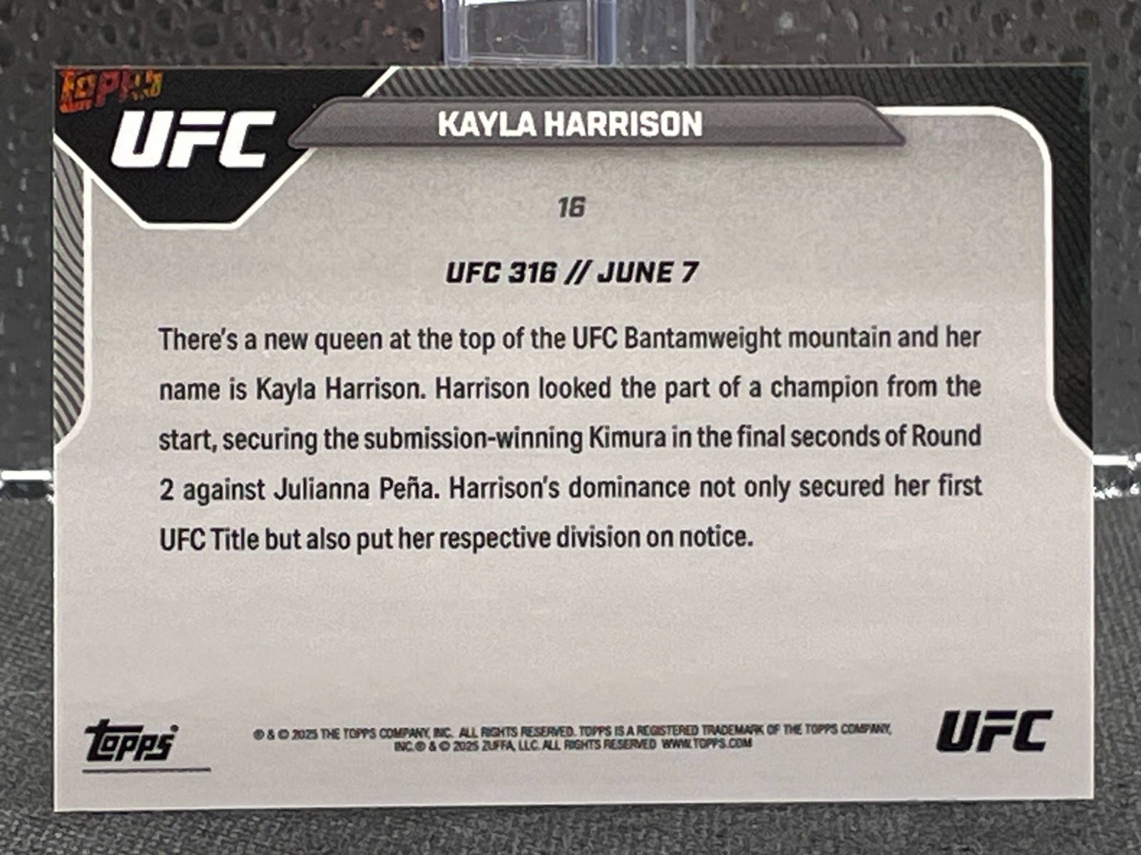 Kayla Harrison 2025 Topps Now UFC #16 UFC 316 Wins Bantamweight Title