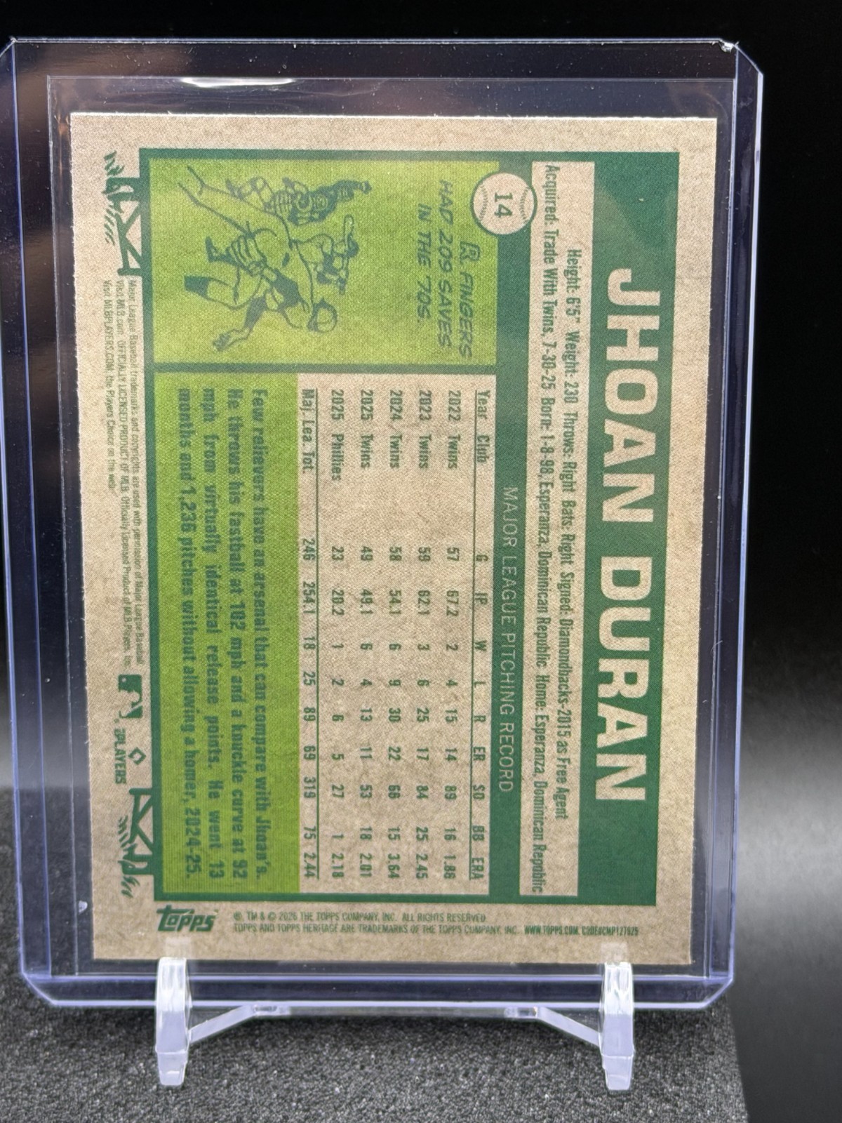 Jhoan Duran 2026 Topps Heritage Chrome Light Blue Sparkle #14 – Phillies